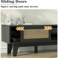 thumbnail image 4 of Xilingol Rattan TV Stand for up to 65 inch TV, Boho Entertainment Center with Two Cabinets and Sliding Doors, Black Rattan TV Console for Living Room, Bedroom, 59 inch, 4 of 15