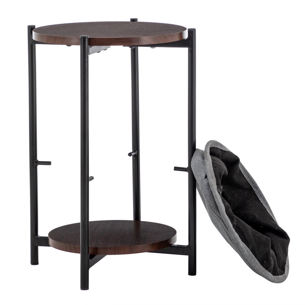 Private Jungle Double-layer Round Tea Table with Detachable Tray Top and Fabric Storage Basket, Gray Private Jungle Double-layer Round Tea Table with Detachable Tray Top and Fabric Storage Basket, Gray