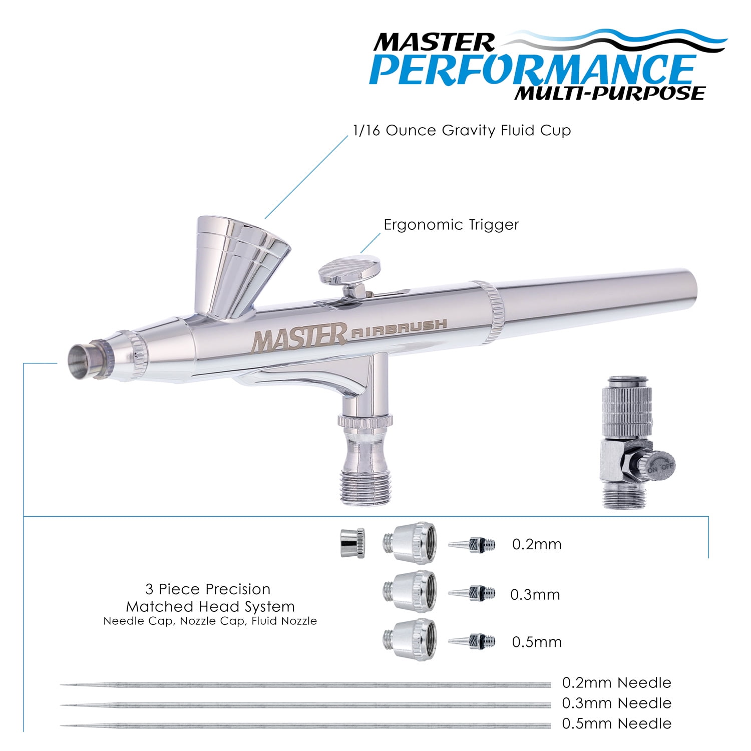 3 Tip MASTER G255 Dual-Action AIRBRUSH PRO SET KIT Auto Paint Nail Tattoo Hobby