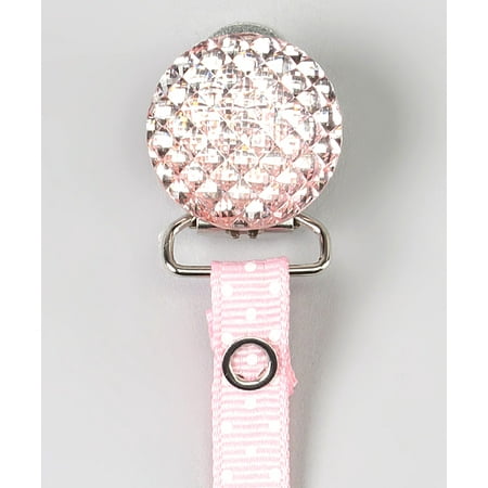 Polka Dot Ribbon Quilted Crystal Pacifier Clip