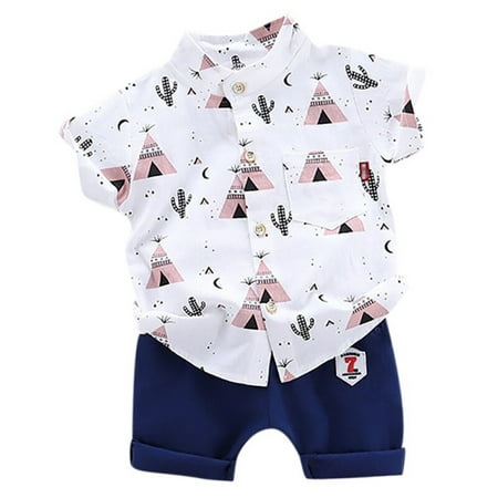 Greyghost Summer Baby Boys Casual Short Sleeve Floral Print T-Shirt Tops+Denim Shorts Costume