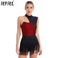 thumbnail image 2 of Body con flecos para gimnasia con lentejuelas brillantes para mujer, disfraces recortados sin mangas, traje de leotardo de baile latino Tango cha-cha, 2 of 5