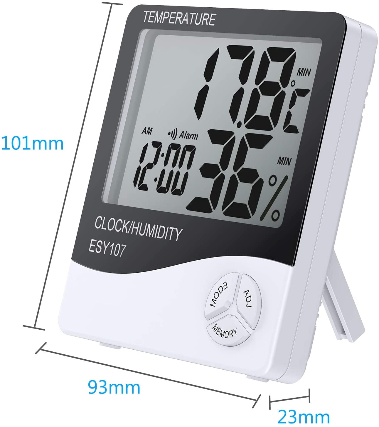 2 pieces indoor LCD digital temperature hygrometer with LCD display temperature meter humidity meter and system time 12 hours/ 24 hours with alarm