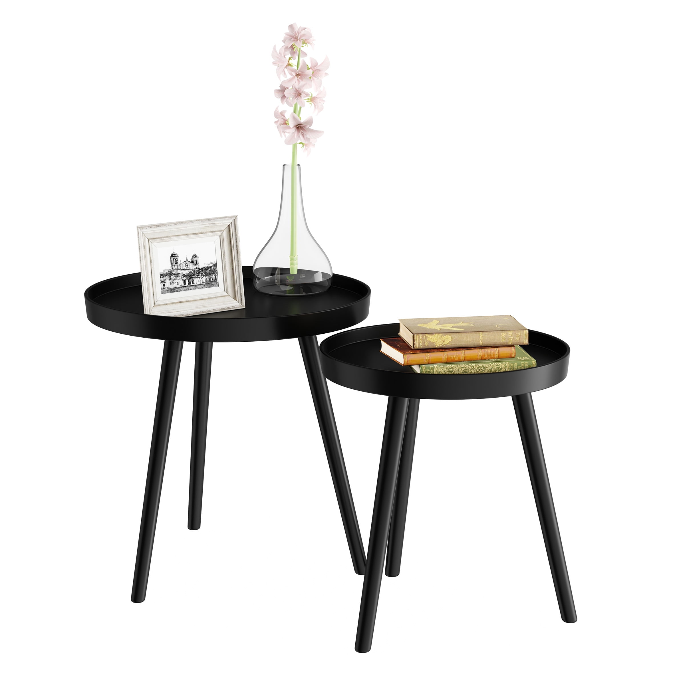 Nesting End Tables Circular Contemporary Decor by Lavish Home, Set of 2 (Black)