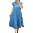 thumbnail image 1 of biudgviw Robes d'Été pour Femmes Manches Courtes Col Rond Plissé Mini Robe Tendance Printemps, 1 of 6
