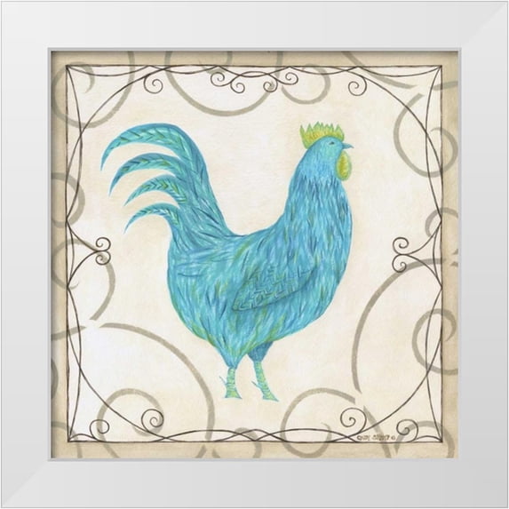Shamp, Cindy 26x26 White Modern Wood Framed Museum Art Print Titled - Teal Rooster I