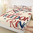 thumbnail image 5 of Manfei Retro Patriotic Bow Queen Sheets, Let Freedom Ring Print Queen Sheet Sets, Cream, Navy Reversible 4 Pieces (1 Flat Sheet, 1 Fitted Sheet and 2 Pillowcases), 5 of 6