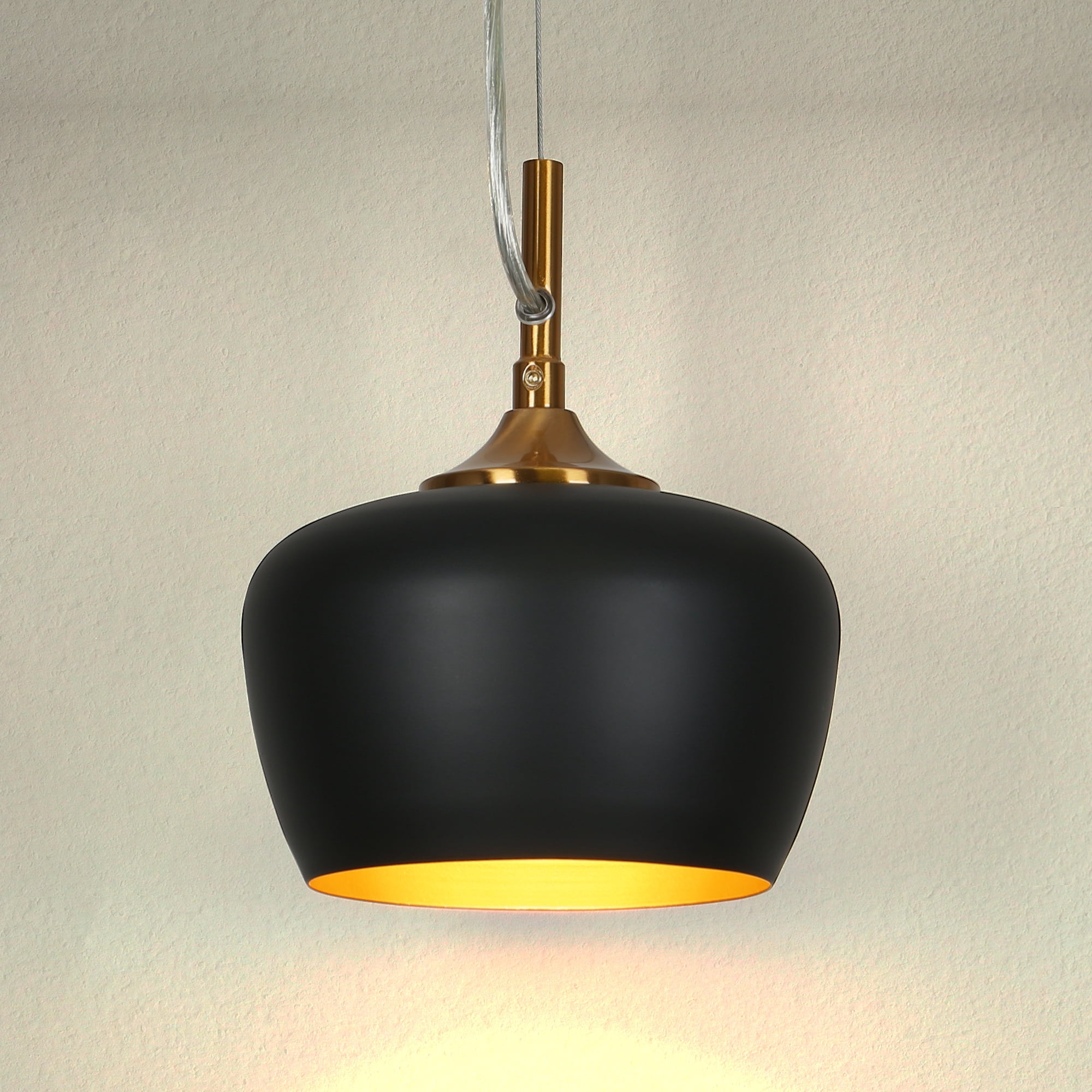 LNC Resplandor 1 -Light Matte Black and Electroplated Copper Mid-century Metal Dome Mini Hanging Pendant Light