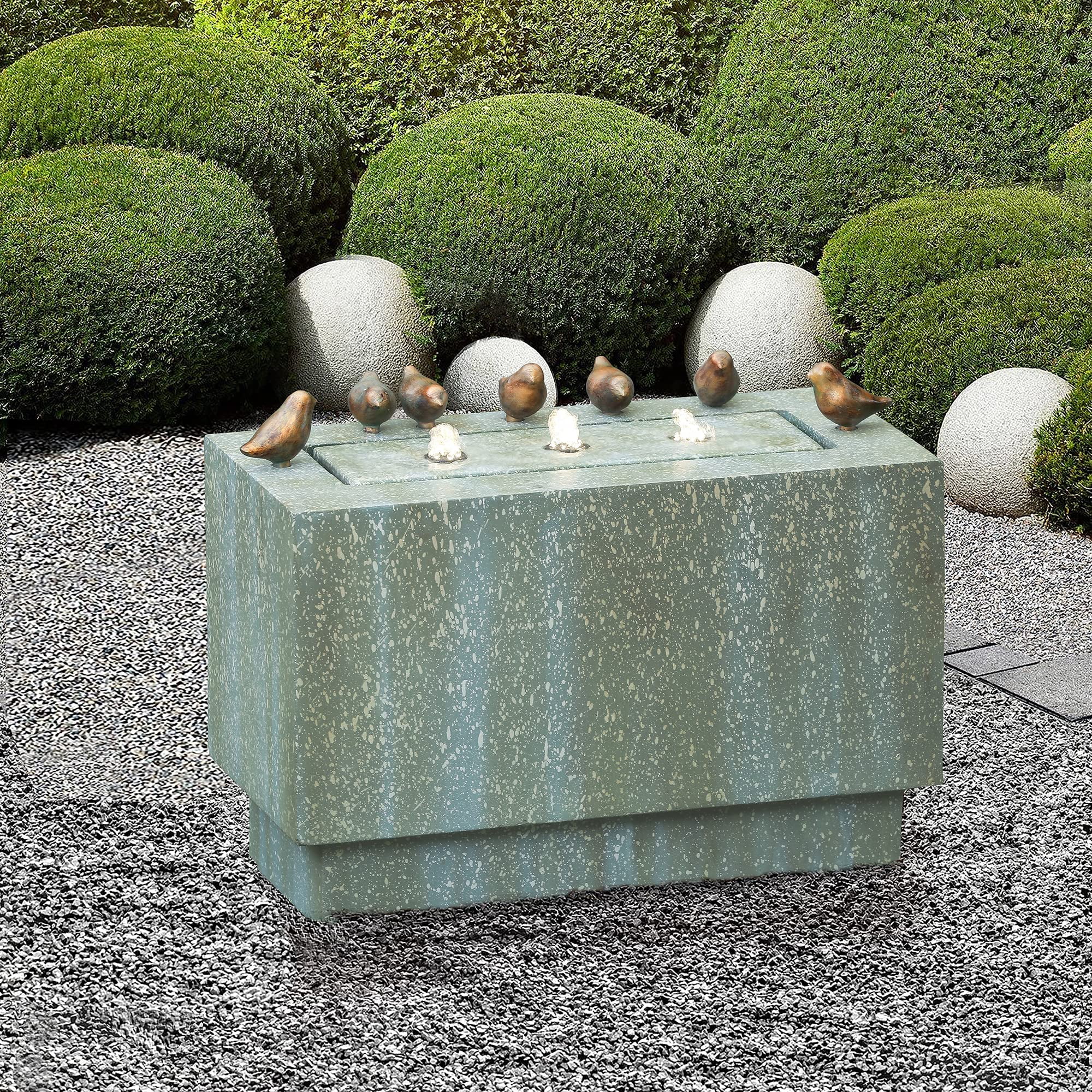 LuxenHome 24 Inch Outdoor Water Fountain, Resin Stone and Patina Rectangular Water Fountains Outdoor and Indoor with LED Lights