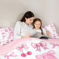 thumbnail image 4 of jejeloiu Pink Cherry Bow Monogram A Full Size Comforter Sets For Girls,Coquette Bow tie Initial Bedding Sets For Kids,Pink Reversible,3pcs, 4 of 7