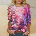 thumbnail image 2 of Womens Blouses Long Sleeve Women's Fashion Vintage Printed T-Shirt 3/4 Sleeves Blouse Round Neck Casual Tops, 2 of 5