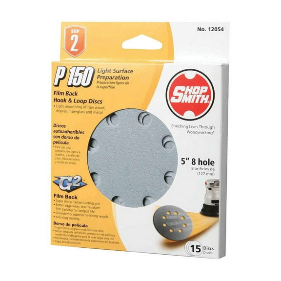 Shopsmith 5 in. Aluminum Oxide Hook and Loop Sanding Disc 150 Grit Fine 15 pk