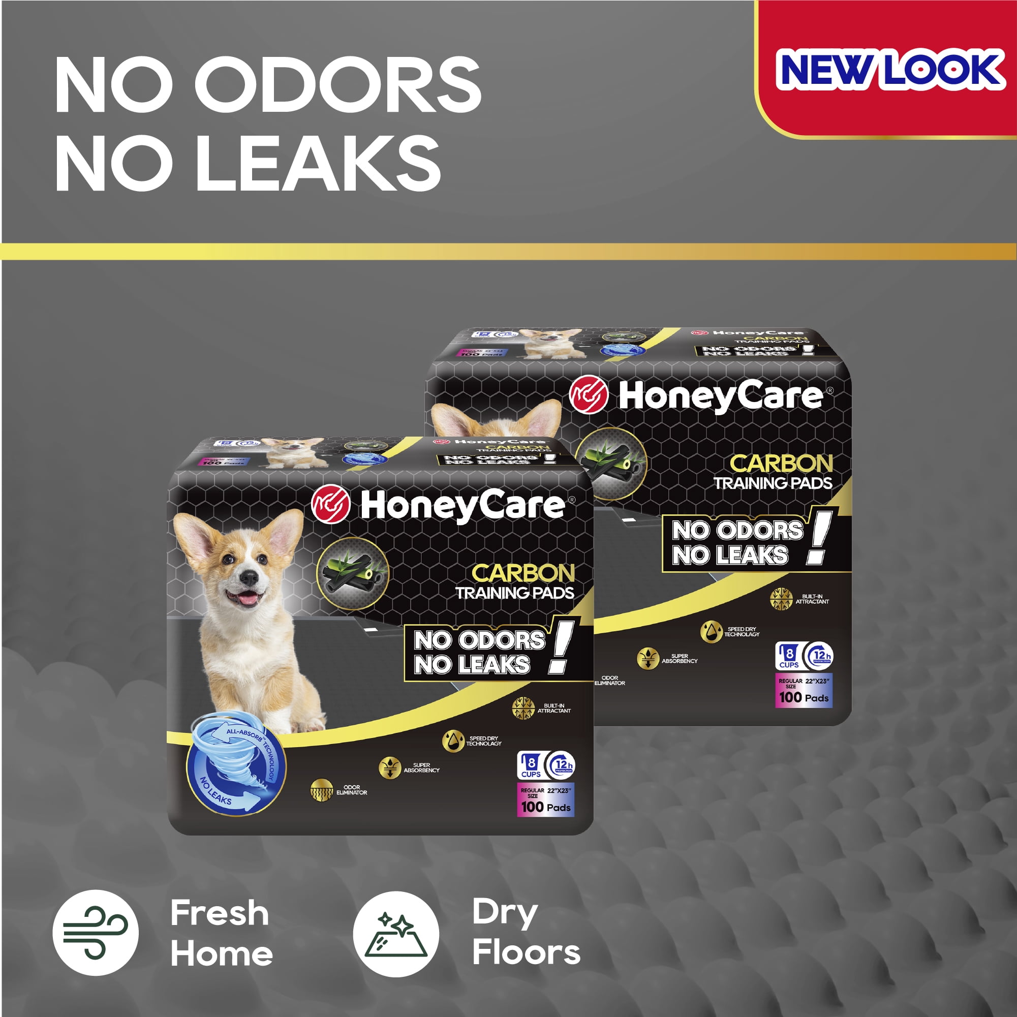 HONEY CARE All-Absorb Puppy Training Pads | Eliminating Urine Odor, Ultra Charcoal Dog Pee Pad (Carbon, L 22x23 inch, 100ct)