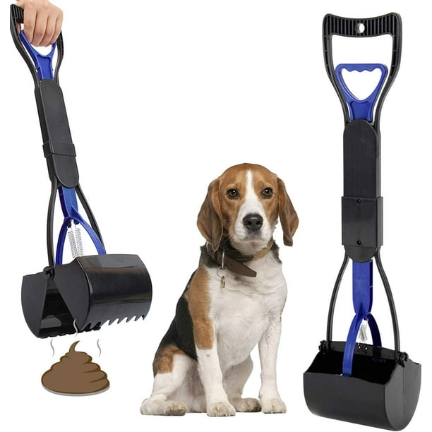 Pala para excrementos de mascotas, pala para excrementos, 61 cm de largo, mango dentado resistente, recogedor de residuos de perro, clip para uso en exteriores e interiores para perros y gatos