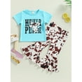 thumbnail image 1 of Toddler Baby Girl Bell Bottom Pants Summer Outfits Short Sleeve Highland Cow Print Tshirt Floral Flared Pants Set Western Clothes (Cow Print, 2-3 Years), 1 of 9