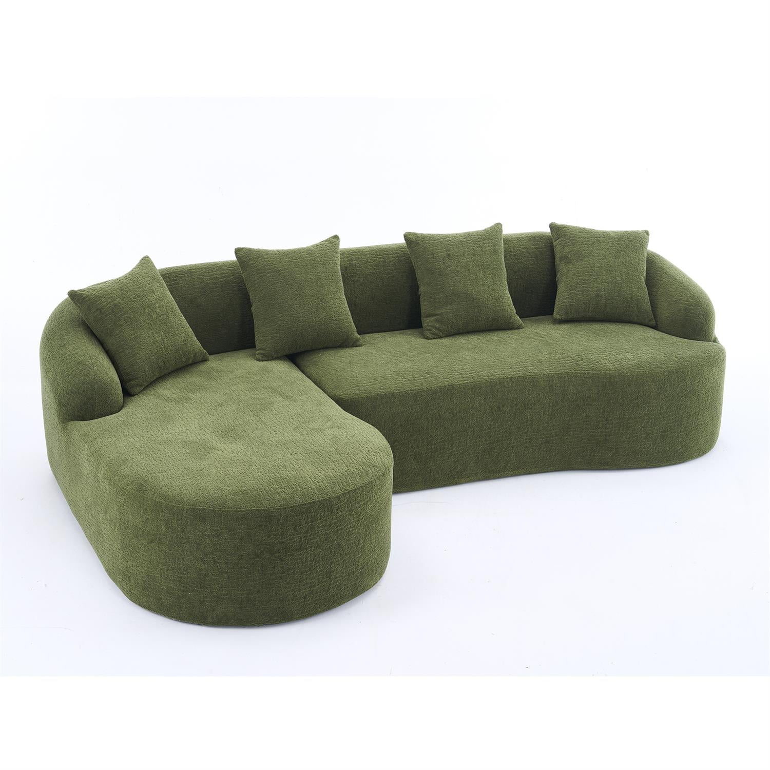 Demi Bonn 98" Cozy L-Shape Sectional Sofa with Curved Chaise, High-Density Foam, Chenille Modular Couch for Living Room, Supports 900 lbs, Green