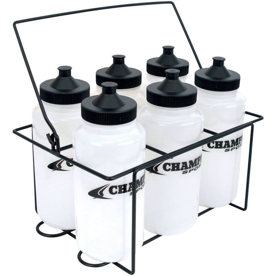 Champion Sports Collapsible Team Water Bottle Set Carrier with 6 1qt Bottles 