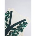 thumbnail image 3 of Dark Green Floral Print Deep V-Neck A-Line Midi Dress With Belt, Elegant Romantic Tea Dress For Women, 3 of 5