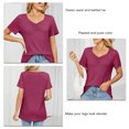 thumbnail image 3 of Camisetas de manga corta con cuello en V para mujer, camisetas informales plisadas de Color puro a la moda para mujer, camisetas de verano para viajes diarios y oficina, 3 of 6