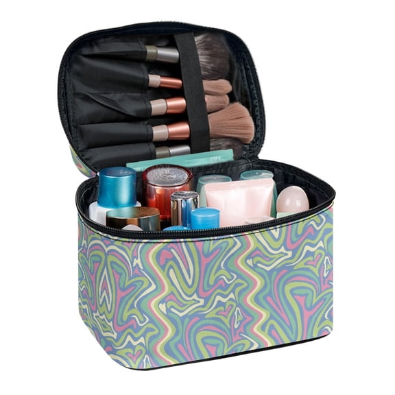 HELLHERO Psychedelic Swirl Pattern Makeup Bag Travel Cosmetic Bag with Brush Slots Cosmetic Storage Handy Gifts for Mom