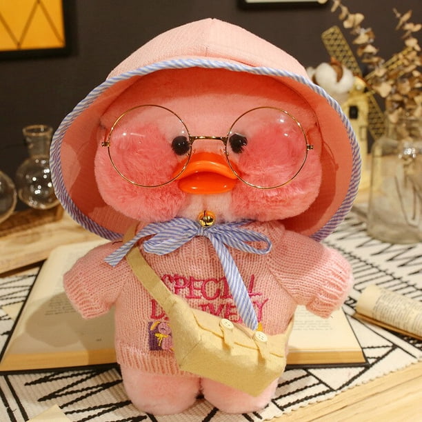 30cm Plush Toy Cafe Duck Little Yellow Duck Children Stuffed Doll Kawaii Wearing Glasses Dress up Girl New Year Giftpink 25 He Qiyong unisex