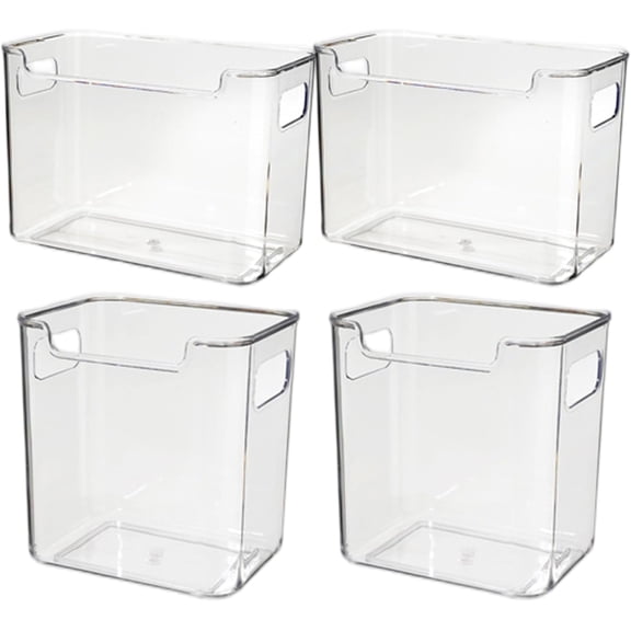4PCS Clear Plastic Freezer Storage Bins with Handle, 2 Sizes for Veggies Fruits Condiments