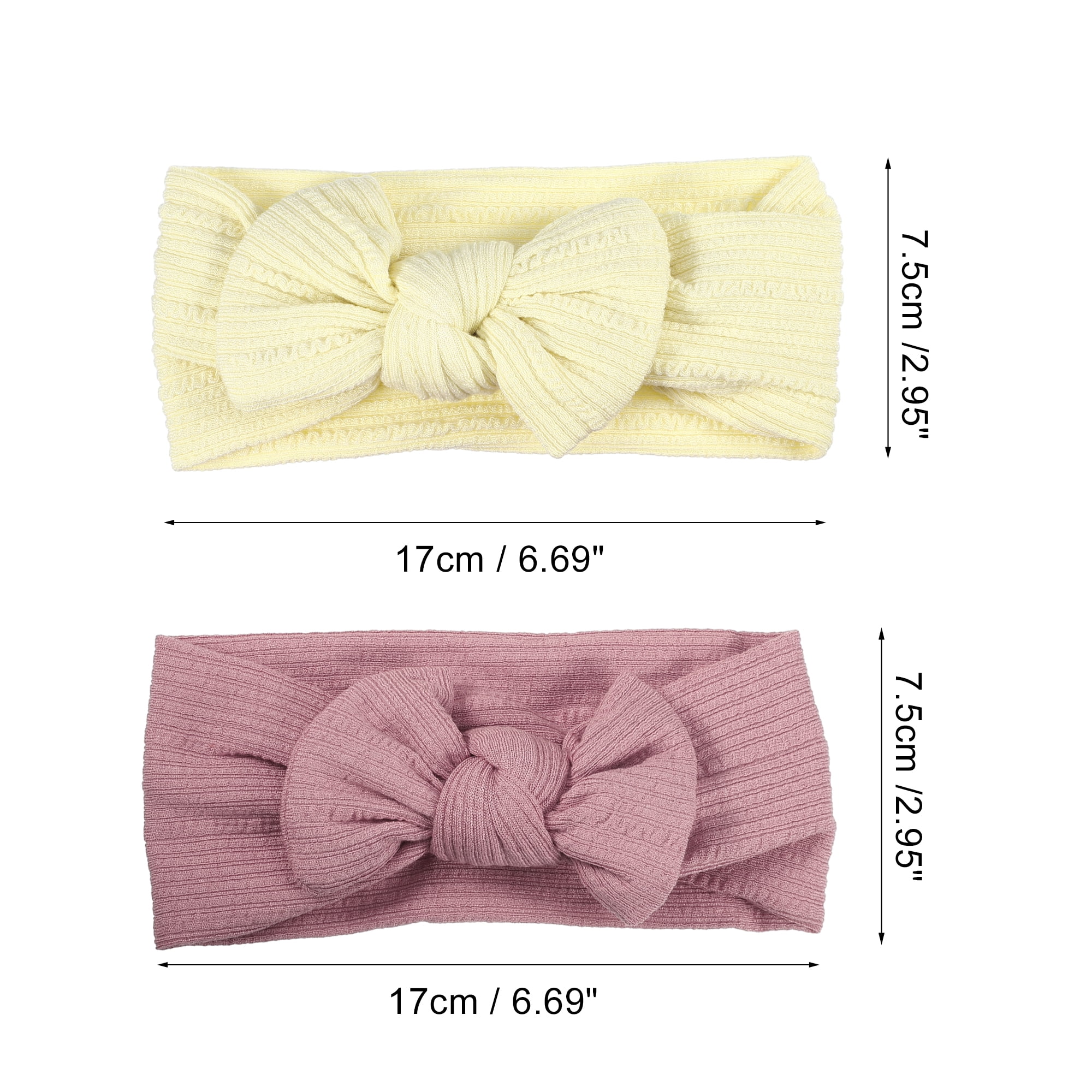 Unique Bargains Fashion Stripe Bow Headbands for Girls 6.69"x2.95" 2 Pcs Deep Pink, Yellow