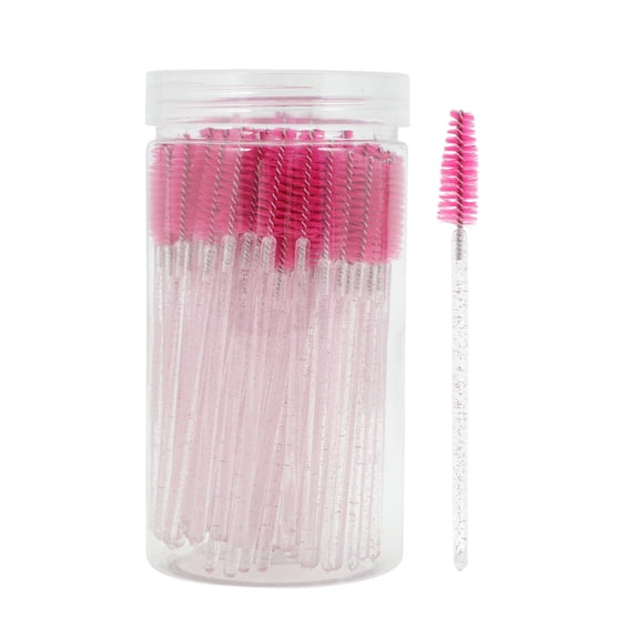 Unique Bargains 100 Pcs Portable Eyelash Brush for Vacation Rose Pink Faux Crystal Rob Nylon