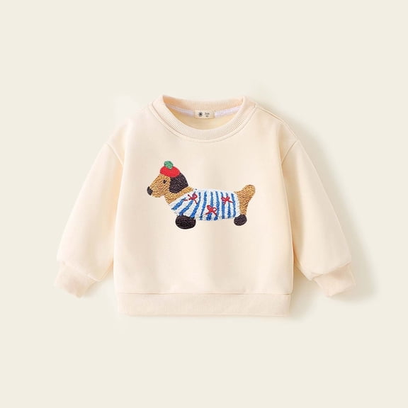 JIAYUE Boys Girls Spring Autumn Tops Sweatshirt Cartoon Print Long Sleeve Crew Neck Snug Warmth Pullover For Child Cool Weather Layering