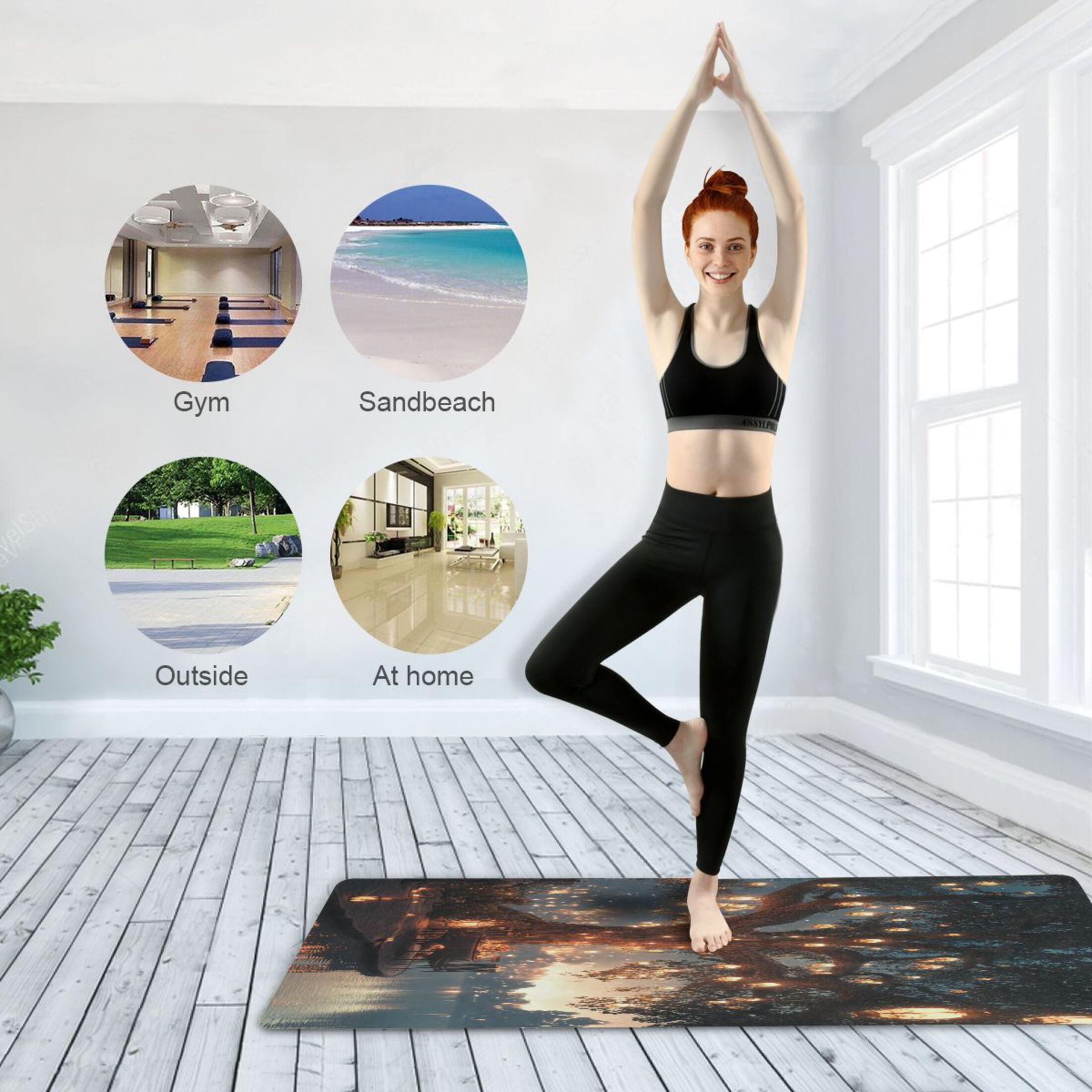 BZSMCE Yoga Mat Women Tree with Hanging Lanterns Lakeside Fitness Mat