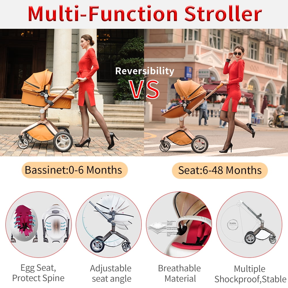  Hot Mom Baby Stroller: Baby Carriage with Adjustable Seat  Height Angle and Four-Wheel Shock Absorption,Reversible，High Landscape and  Fashional Pram (Brown) : Baby