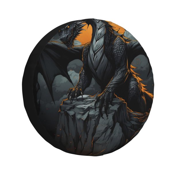 Fotbe Full Moon Black Dragon Funda de Llanta de Repuesto con Estampado, Engrosada, Ajuste Universal para Jeep, Remolque, RV, SUV, Camión-14 inch