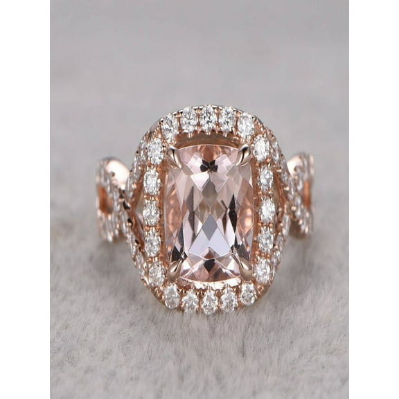 Limited Time Sale 1.50 carat Morganite and Diamond Halo Engagement Ring in 10k Rose Gold for Women