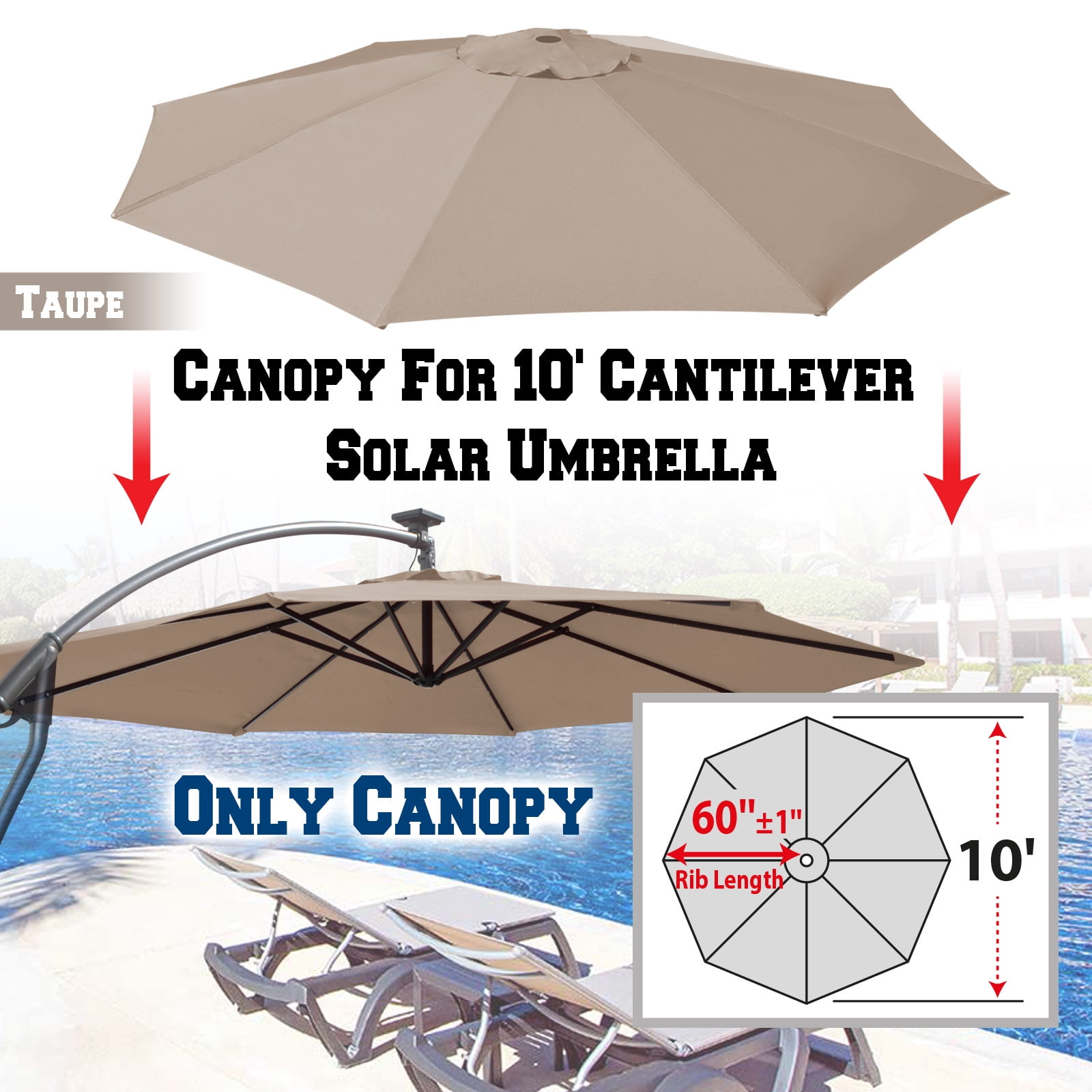 Beige BenefitUSA Replacement Canopy Cover for 10 Cantilever Patio Umbrella Offest Parasol Top Cover 