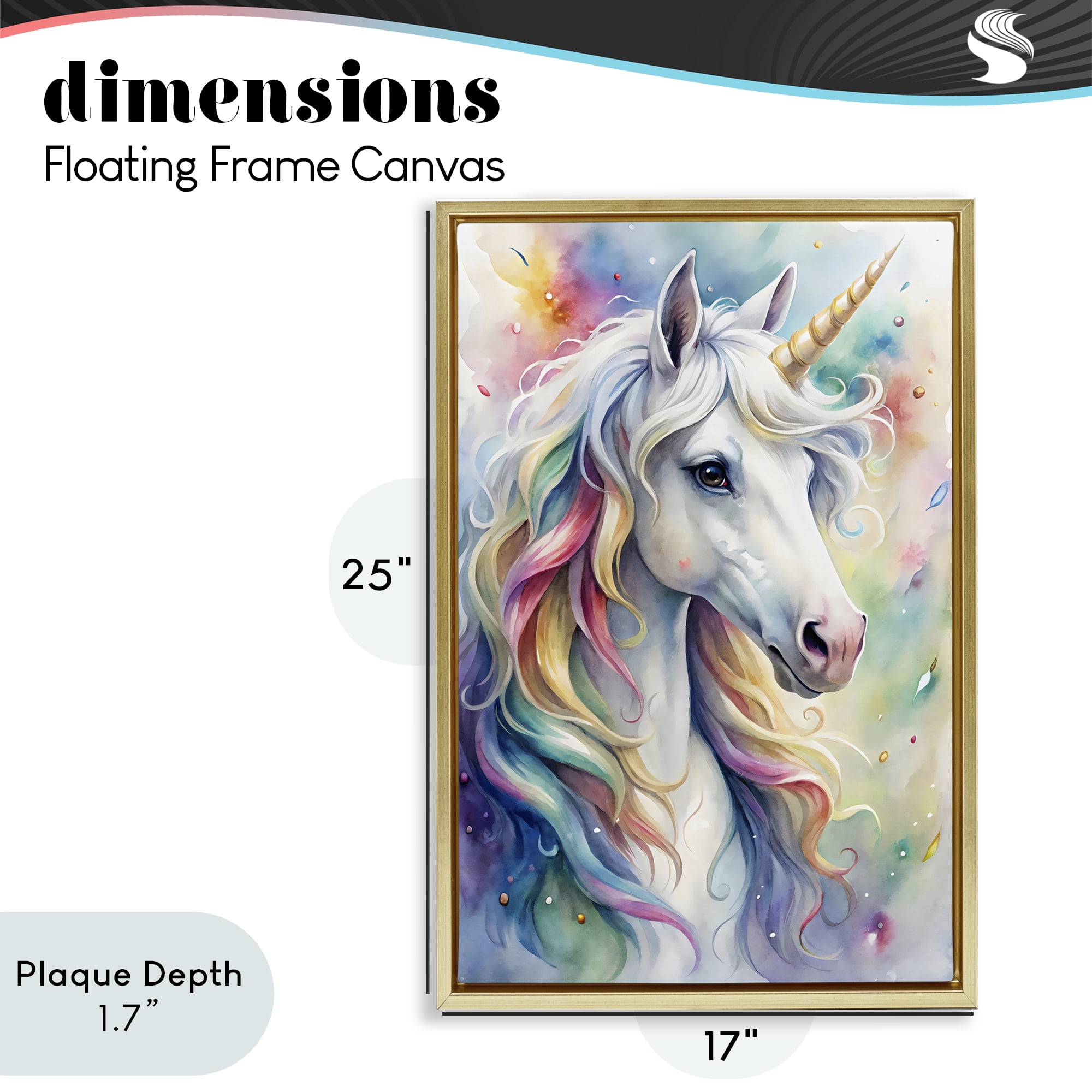 Stupell Industries Pastel Colorful Unicorn Gold Framed Floater Canvas Wall Art, design by Creative Studio