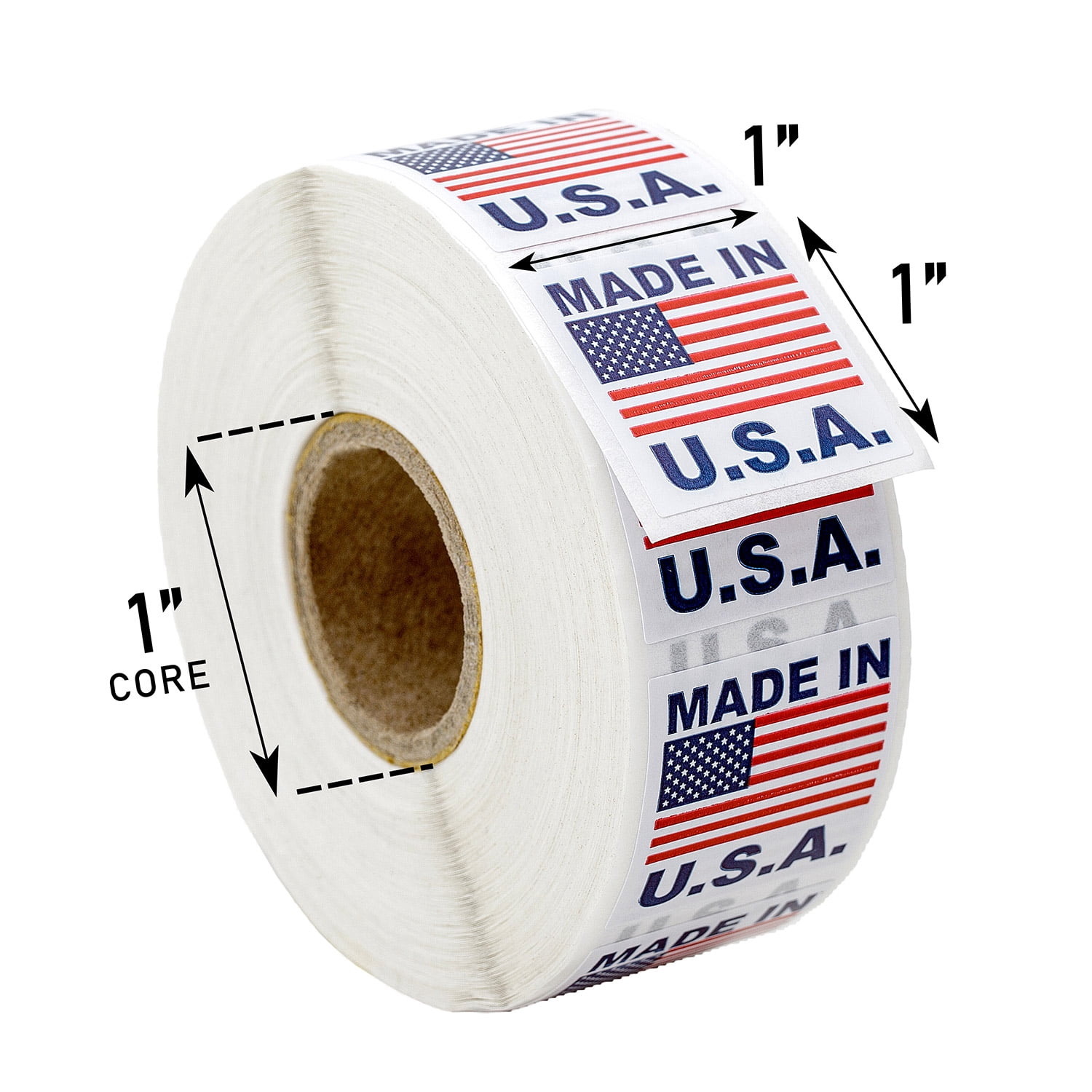 MADE IN USA Pre-Printed Labels Stickers with permanent adhesive on 1" Core (1" x 1") 6 Rolls / 1,000 Labels per Roll