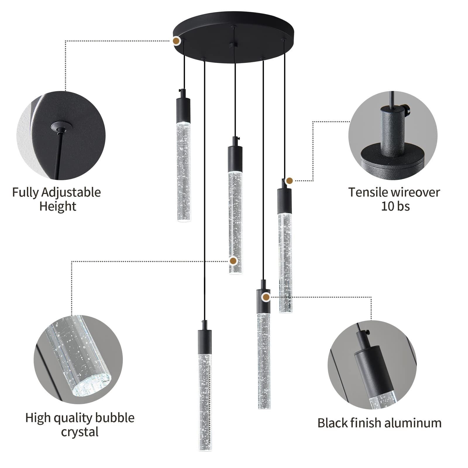 ZHLWIN 5-Light Modern Light Fixture Kitchen Island Pendant Light Dimmable LED Black Mini Pendant Lighting Dinning Room Living Room Kitchen Black Pendant Lights