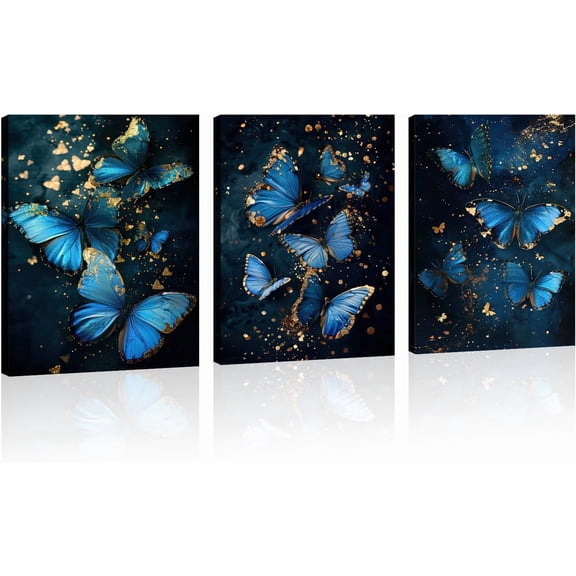 Butterfly Canvas Wall Art 3 Piece Purple Butterfly and Sunflower Picture Animal Painting Nature Prints for Living Room Home Office Wall Decor Framed(Art-2,11.00"x14.00"x3P)