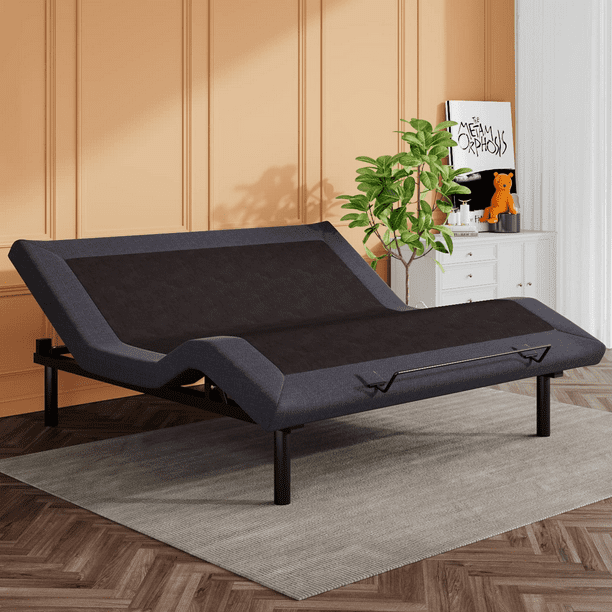 Upholstered Adjustable Bed Base With Massage, Wireless Remote, Three Leg Heights, And USB Ports-Ergonomic, Twin XL, Dark Grey
