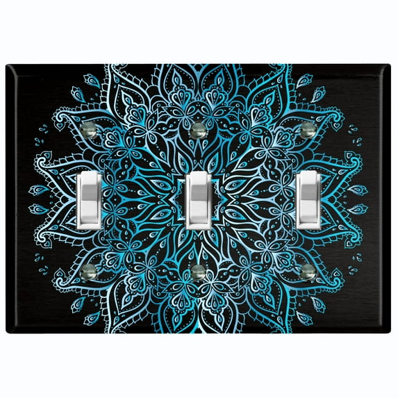 Metal Light Switch Plate Cover Teal Black Mandala Circle Tile Pattern MDL007