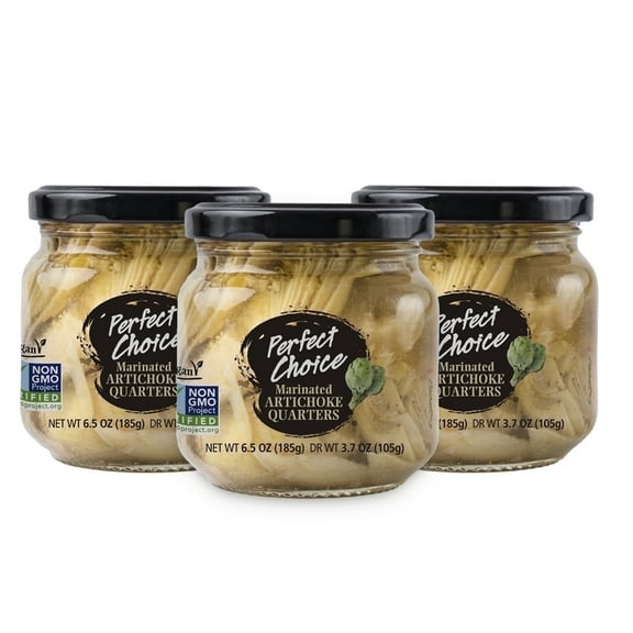 Perfect Choice Artichoke Quarters Marinated - Great for Salads, Pizzas & More - 6.5 oz - Pack of 3