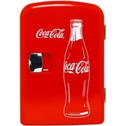 Coca-Cola KWC-4C Classic 4 Liter/4.2 Quarts 6 Can Portable Cooler/Mini Fridge, Beverages, Baby Food, Skincare and Medications-Use at Home, Office, Dorm & Car, with AC & DC Plugs, Red/White