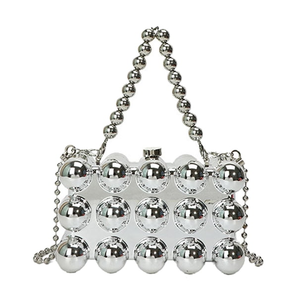 Bolso de mano con correa de cadena para mujer, bolso de hombro con cadena para cumpleaños, trabajo y viajes. Plata