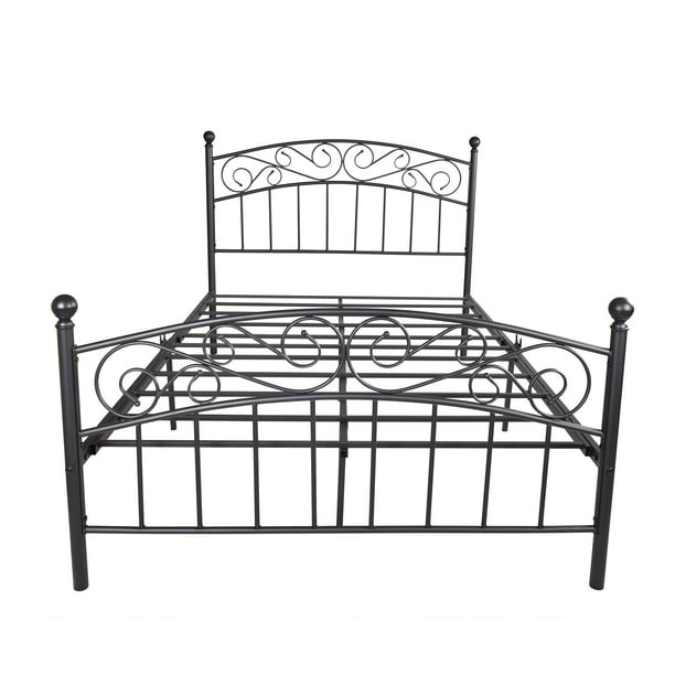 Classic Black Metal Bed Frame, Full Size Metal Bed with Headboard and