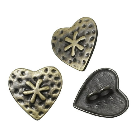- 28 Heart Antiqued Brass Plated Zinc Sewing Metal Shank Buttons 3/4 Inch 19mm