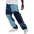 thumbnail image 1 of ITFABS Men's Straight Leg Jeans Frayed Patchwork Color Block Relaxed Fit Denim Pants, 1 of 8