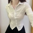 thumbnail image 5 of Women Slim Fit Plain Long Sleeve Button Down Collar Shirt Blouse Sexy Solid Top, 5 of 11