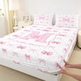 thumbnail image 4 of Manfei Princess Bowknot Letter Monogrammed M Full Size Sheets 4-Piece for Kids Girls,Teens Women Shabby Chic Bow Tie Initial Bed Sheets,Breathable Home Decor, 4 of 5