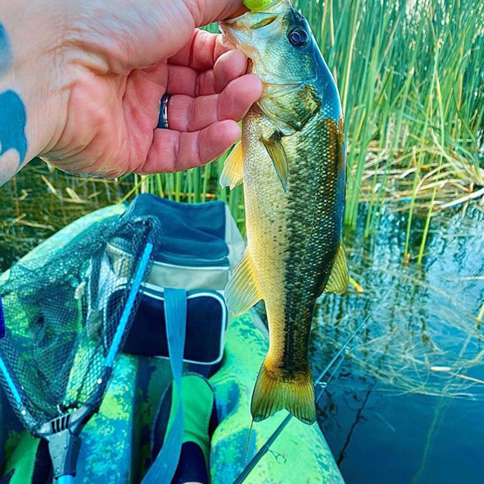 Bombrooster 4-in-1 Fishing Tool Kit: Landing Net, Pliers, Fish Gripper, Hook Remover. Kayak Fishing Gear & Boat Fishing Accessories for Freshwater Saltwater Fishing