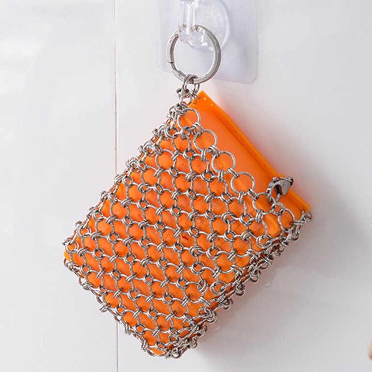 Biplut Chainmail Scrubber Detachable Rust-proof Stainless Steel All-Purpose  Iron Wok Scrubbing Pad Chainmail Cleaner for Home (Orange B) 